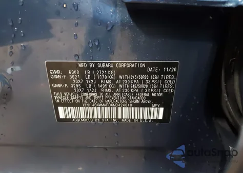 2021 Subaru Ascent Touring из США, поврежденный, VIN 4S4WMARD6M3424048